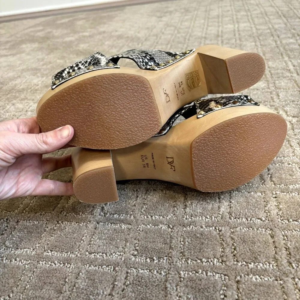 Diane von Furstenberg Snake Print Wooden Platform Sandal Womens 8M Italy Y2K New